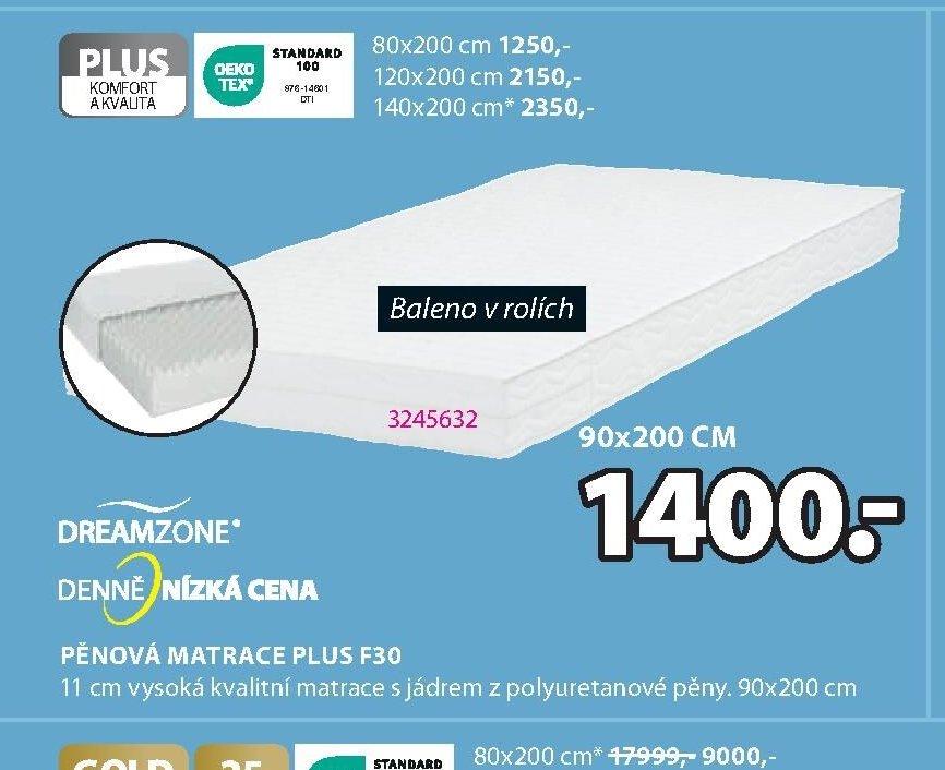 DREAMZONE PĚNOVÁ MATRACE PLUS F30