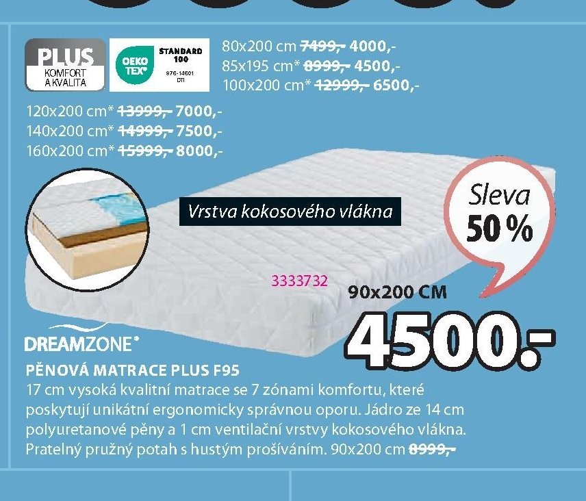 DREAMZONE PĚNOVÁ MATRACE PLUS F95