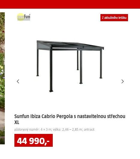 Sunfun Ibiza Cabrio Pergola s nastavitelnou střechou XL