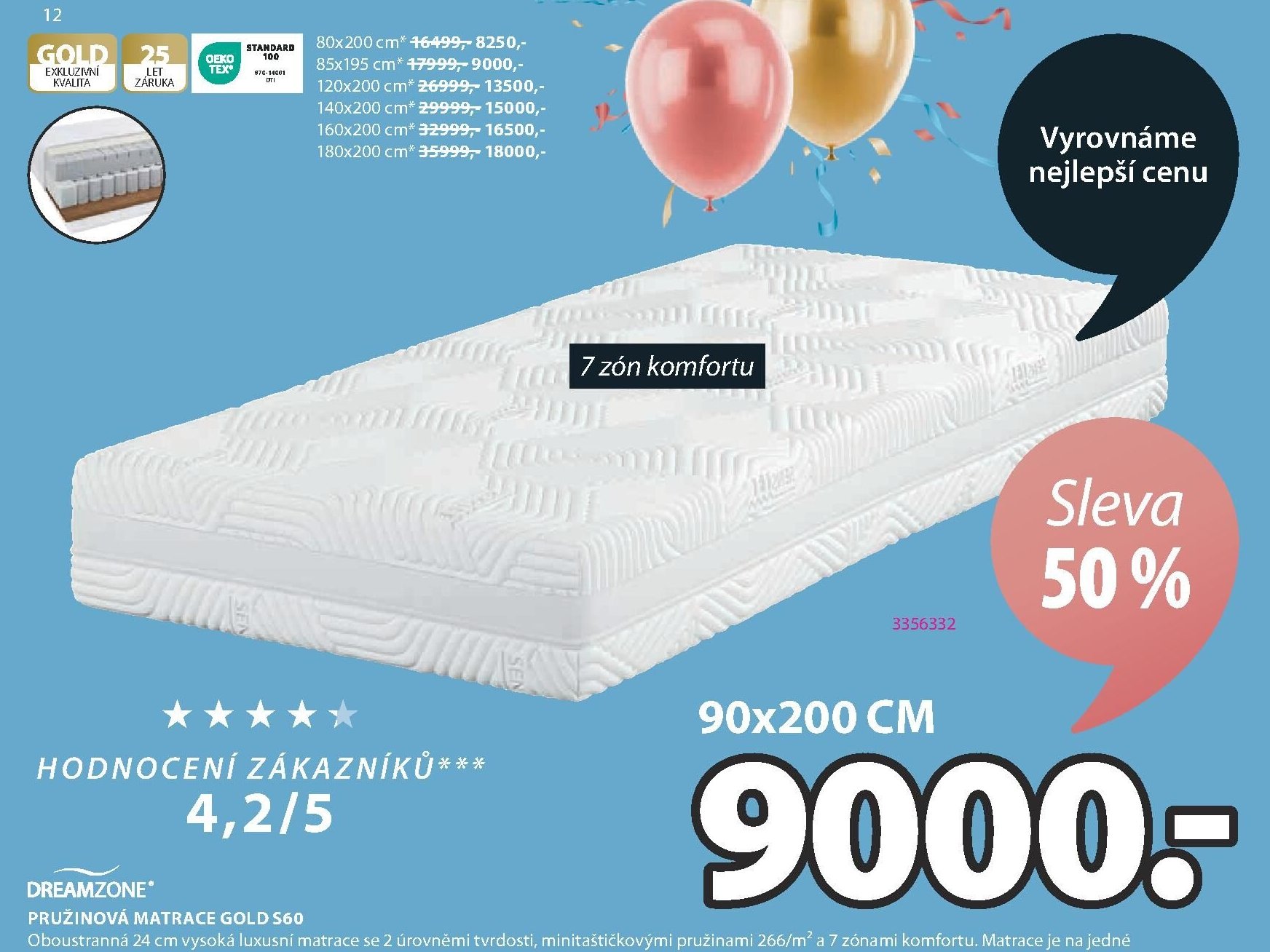 PRUŽINOVÁ MATRACE GOLD S60