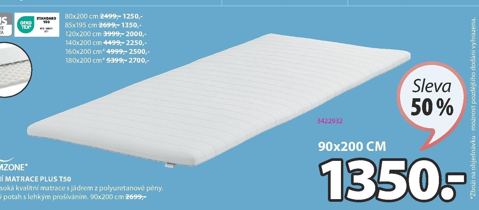 Vrchní matrace PLUS T50