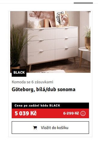 Komoda se 6 zásuvkami Göteborg, bílá/dub sonoma