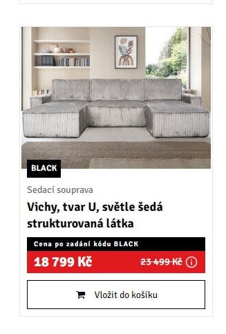 Sedací souprava Vichy, tvar U, světle šedá strukturovaná látka