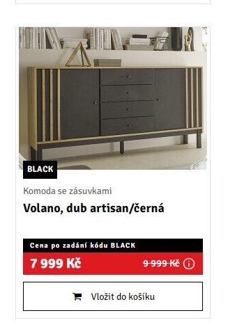 Komoda se zásuvkami Volano, dub artisan/černá