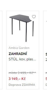 Ambia Garden ZAHRADNÍ STŮL, kov, plast