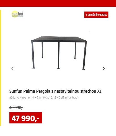Sunfun Palma Pergola s nastavitelnou střechou XL