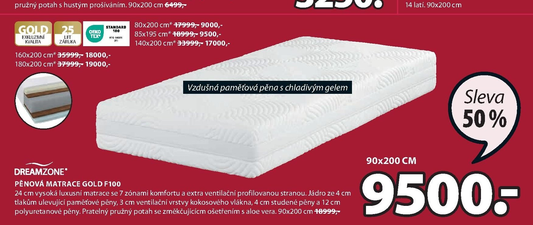 Pěnová matrace GOLD F100