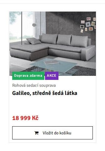Rohová sedací souprava Galileo, středně šedá látka