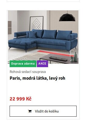 Rohová sedací souprava Paris, modrá látka, levý roh