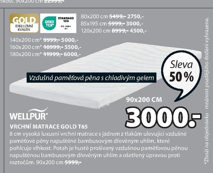 WELLPUR® VRCHNÍ MATRACE GOLD T65