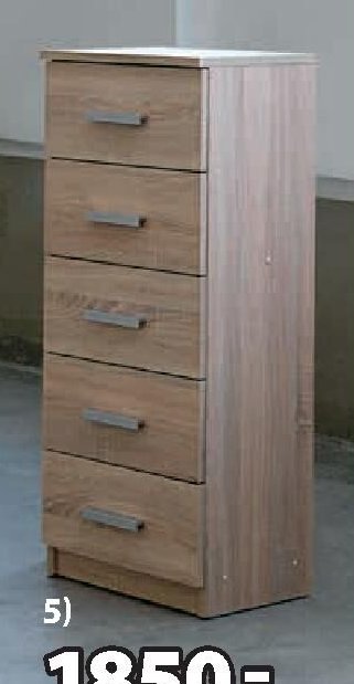 5) Komoda, 5 zásuvek, úzká