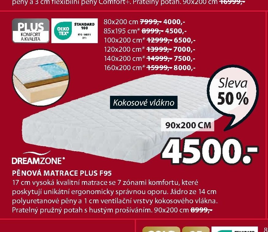 DREAMZONE PĚNOVÁ MATRACE PLUS F95