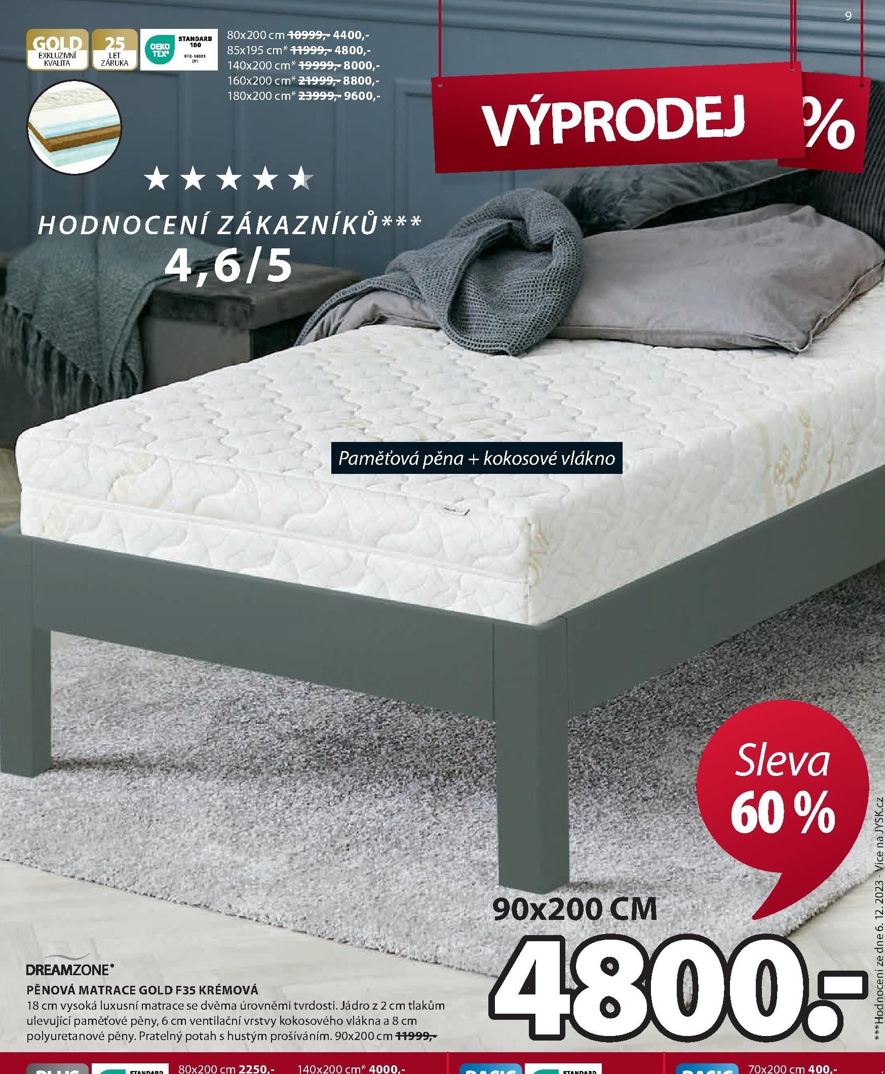PĚNOVÁ MATRACE GOLD F35 KRÉMOVÁ