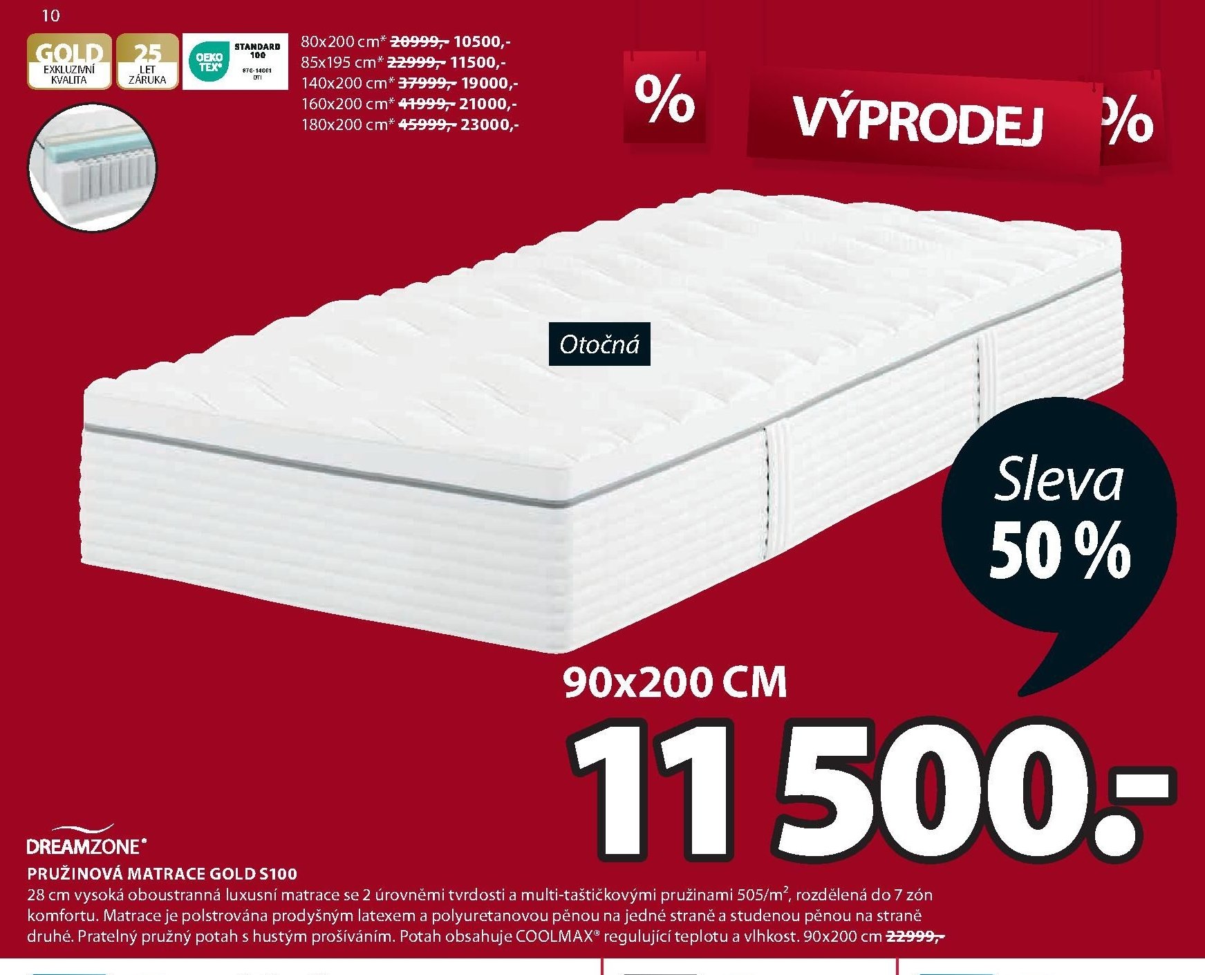 PRUŽINOVÁ MATRACE GOLD S100