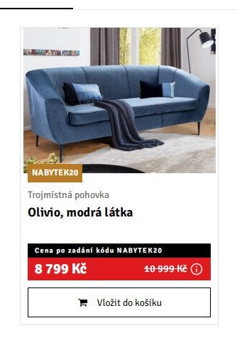 Trojmístná pohovka Olivio, modrá látka
