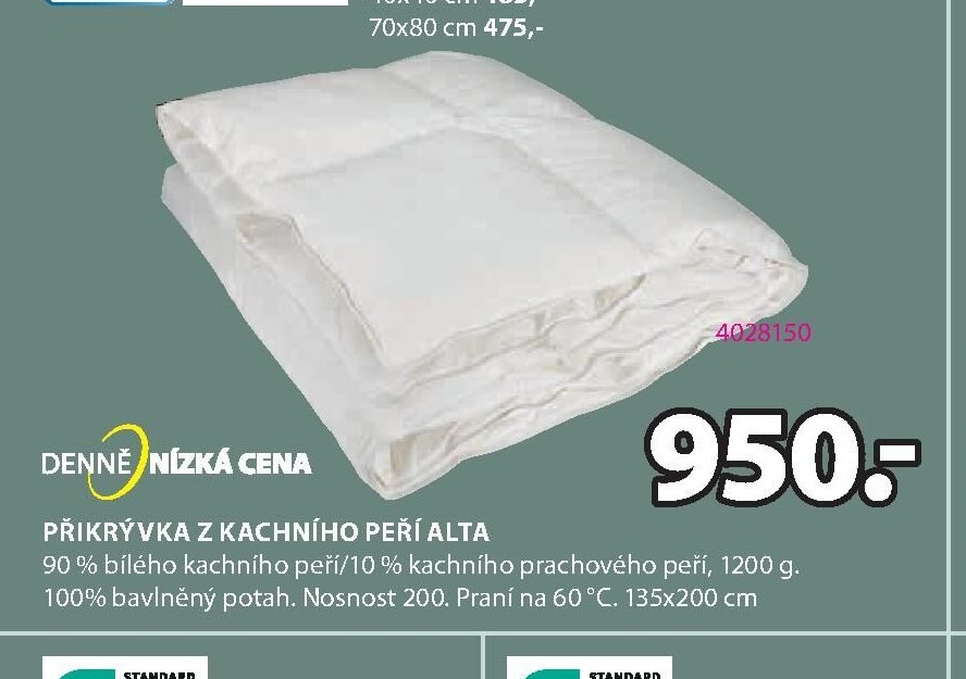 PŘIKRÝVKA Z KACHNÍHO PEŘÍ ALTA