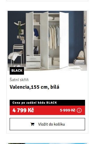 Šatní skříň Valencia, 155 cm, bílá