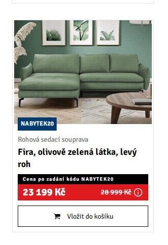 Rohová sedací souprava Fira, olivově zelená látka, levý roh