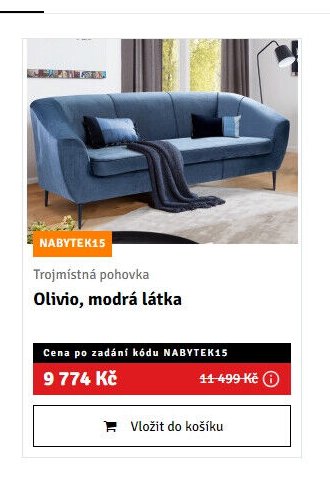 Trojmístná pohovka Olivio, modrá látka