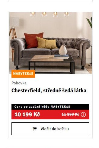 Pohovka Chesterfield, středně šedá látka