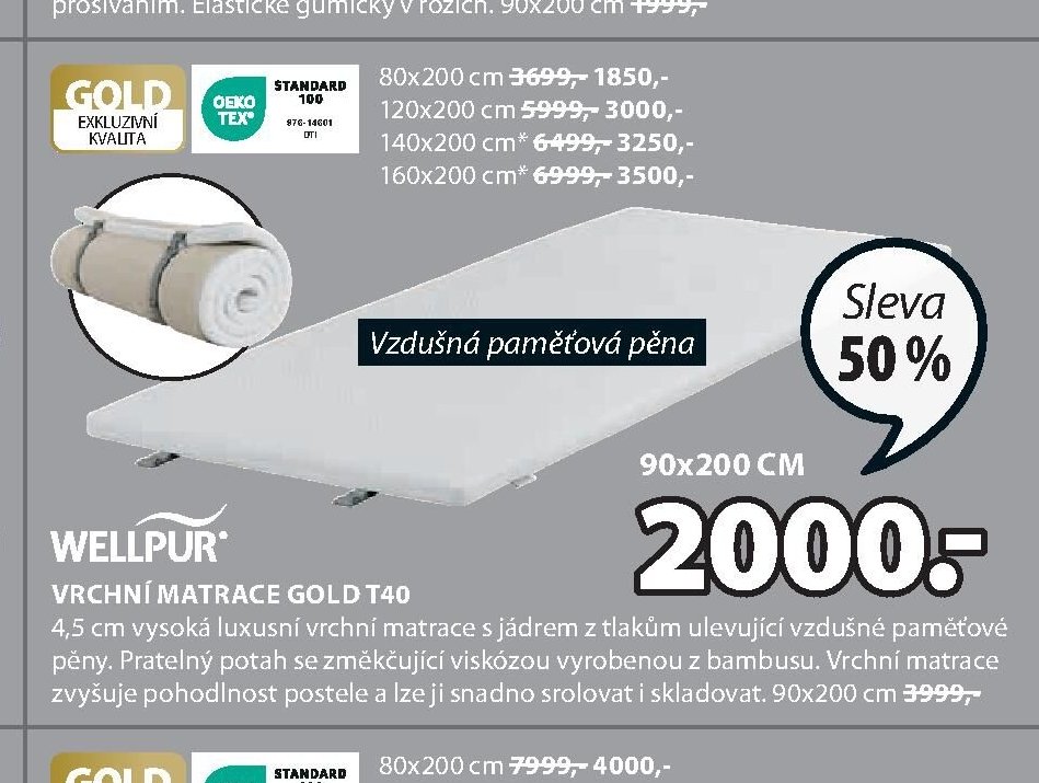 VRCHNÍ MATRACE GOLD T40