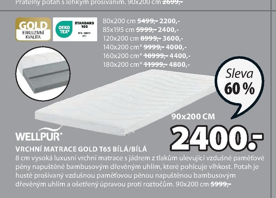 VRCHNÍ MATRACE GOLD T65 BÍLÁ/BÍLÁ