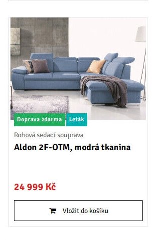 Rohová sedací souprava Aldon 2F-OTM, modrá tkanina