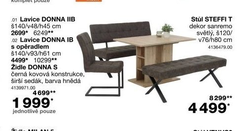 Lavice DONNA IIB, Lavice DONNA IB, Židle DONNA S