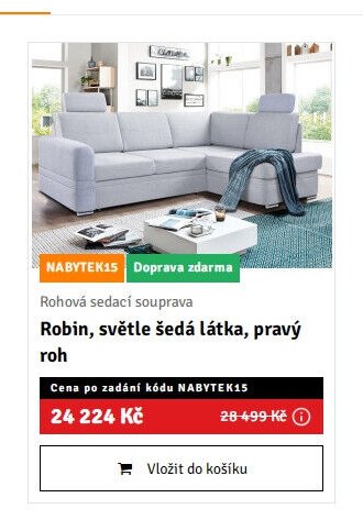 Rohová sedací souprava Robin, světle šedá látka, pravý roh