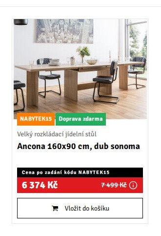 Velký rozkládací jídelní stůl Ancona 160x90 cm, dub sonoma