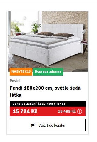 Postel Fendi 180x200 cm, světle šedá látka