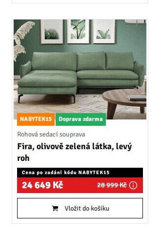 Rohová sedací souprava Fira, olivově zelená látka, levý roh