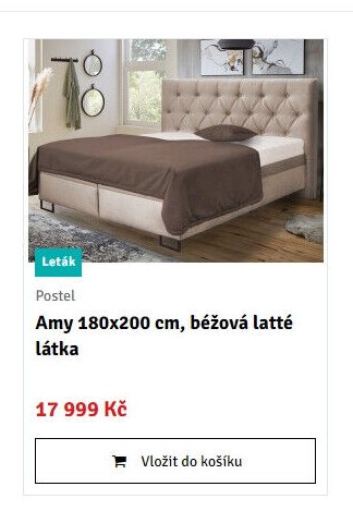 Postel Amy 180x200 cm, béžová latté látka