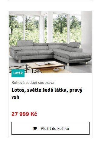 Rohová sedací souprava Lotos, světle šedá látka, pravý roh