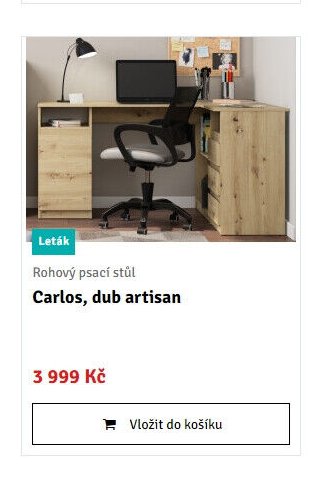 Rohový psací stůl Carlos, dub artisan
