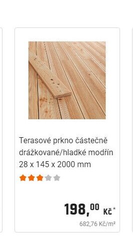 Terasové prkno částečně drážkované/hladké modřín 28 x 145 x 2000 mm