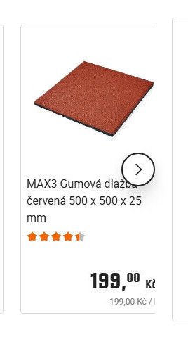 MAX3 Gumová dlažba červená 500 x 500 x 25 mm