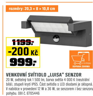 LED sv.PIRLUISA20W,1500lm4000K,IP65