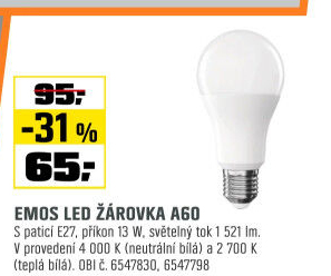 LED žár. A60 13W1521lm E272700 K CLS