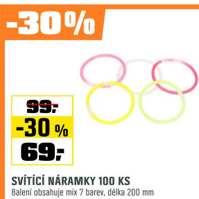 Náramkysvítící100 ks, vč. spojek