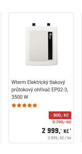 Wterm Elektrický tlakový průtokový ohřívač EP02-3, 3500 W