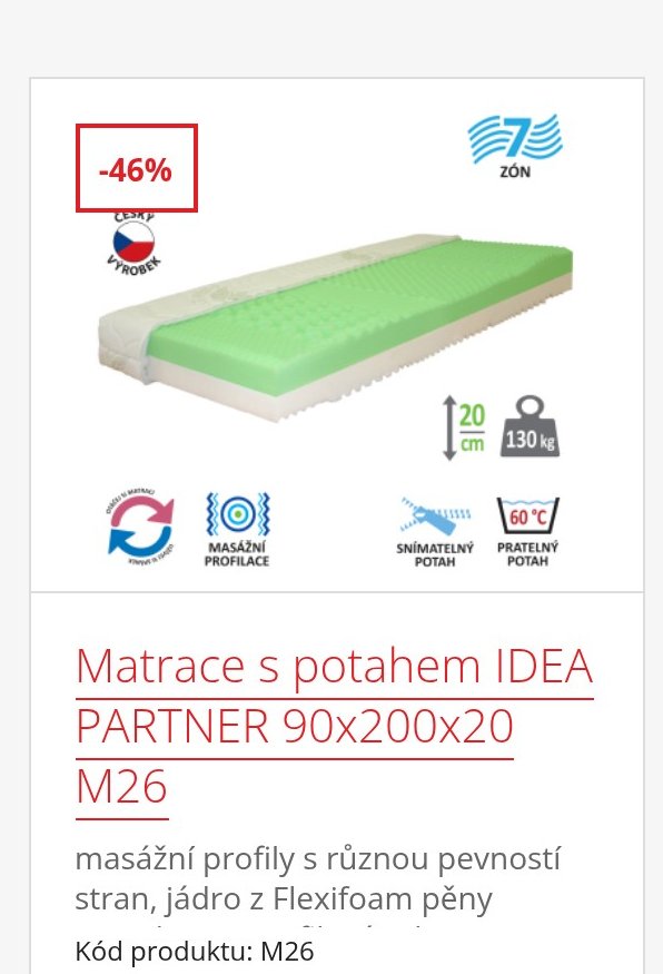 Matrace s potahem IDEA PARTNER 90x200x20 M26