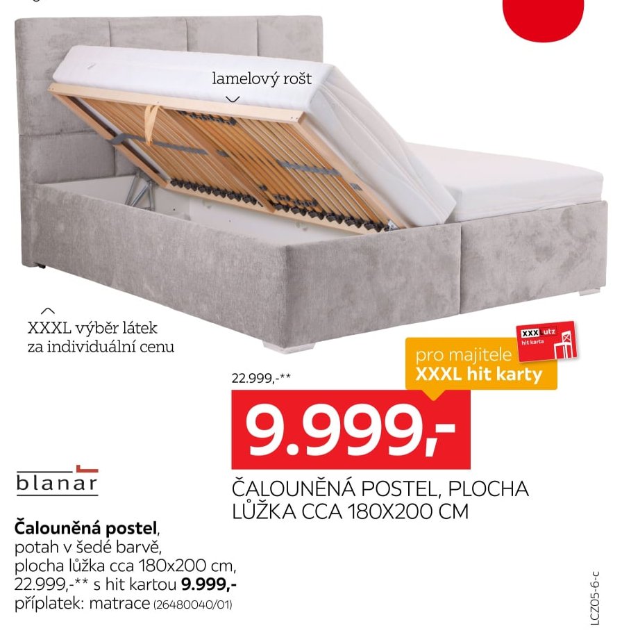 Čalouněná postel, plocha lůžka cca 180x200 cm