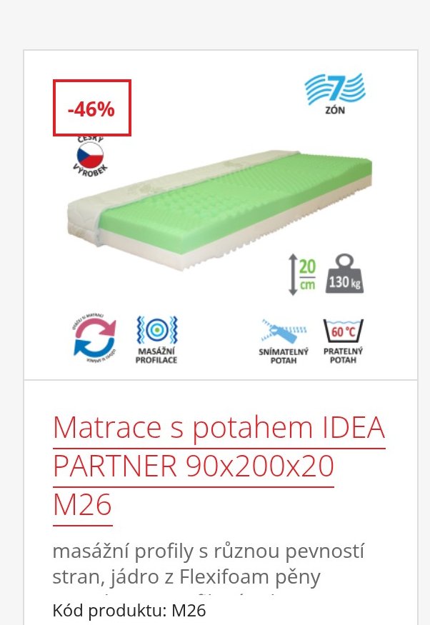 Matrace s potahem IDEA PARTNER 90x200x20 M26