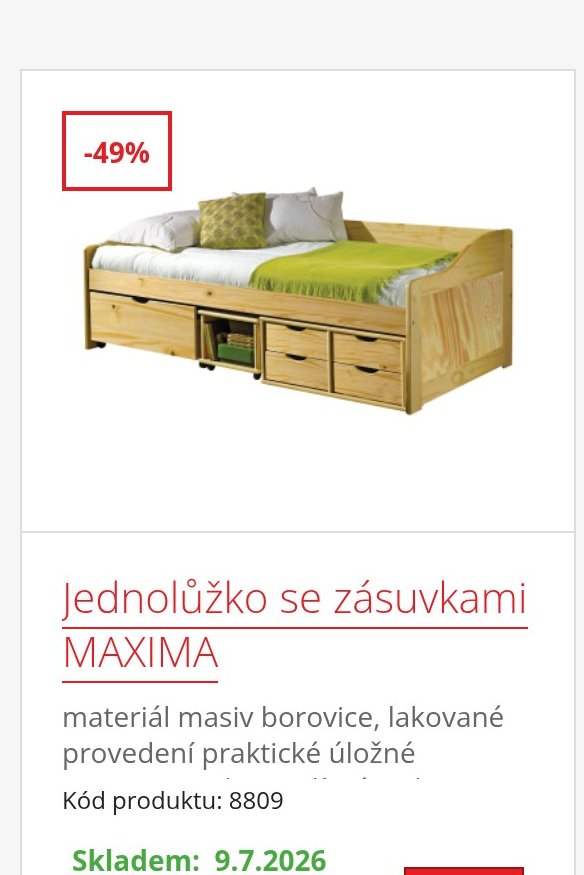 Jednolůžko se zásuvkami MAXIMA