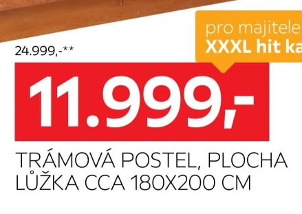 Trámová postel, plocha lůžka cca 180x200 cm