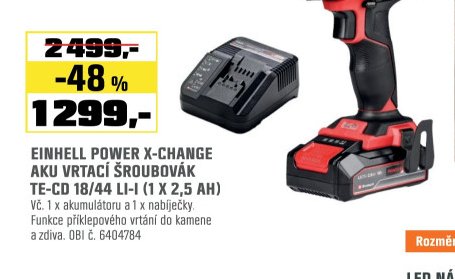 EINHELL POWER X-CHANGE AKU VRTACÍ ŠROUBOVÁK TE-CD 18/44 LI-I
