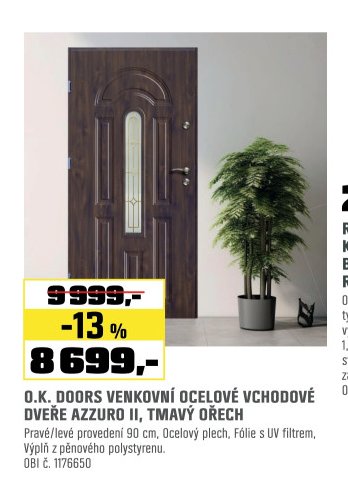 O.K. DOORS VENKOVNÍ OCELOVÉ VCHODOVÉ DVEŘE AZZURO II, TMAVÝ OŘECH