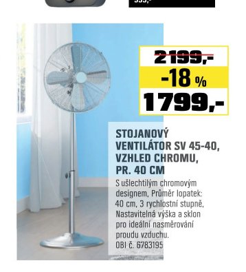 STOJANOVÝ VENTILÁTOR SV 45-40, VZHLED CHROMU, PR. 40 CM