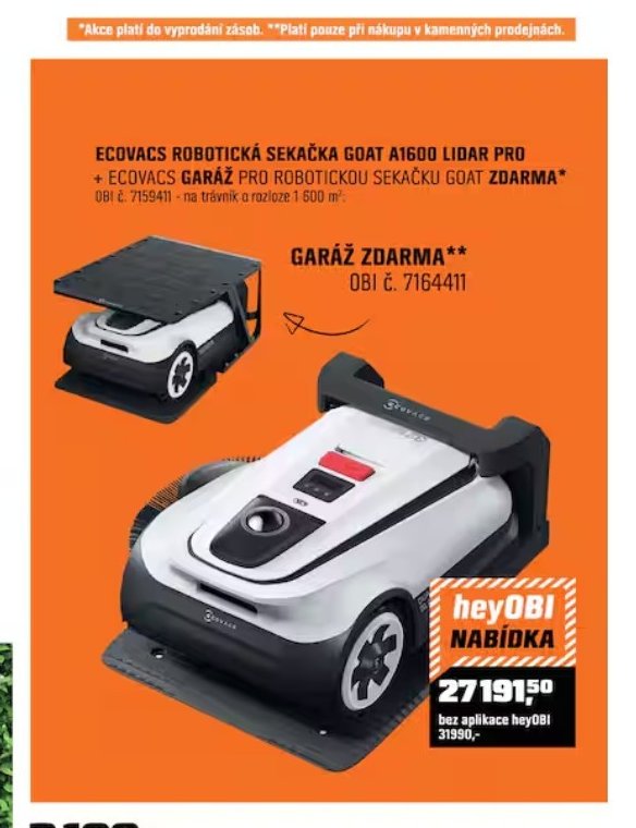 ECOVACS ROBOTICKÁ SEKAČKA GOAT A1600 LIDAR PRO + ECOVACS GARÁŽ PRO ROBOTICKOU SEKAČKU GOAT ZDARMA